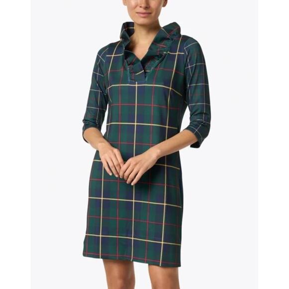 Gretchen Scott Women's Plaidly Green Plaid Ruffle Neck Mini Dress Size xl - Picture 1 of 14